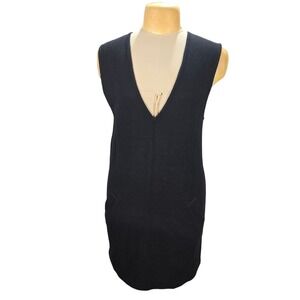 Preview Collection Sweater Dress Women M Black Merino Wool V-Neck Sleeveless Mod